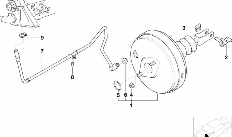 Tubo de vacío OEM 34331163990 para BMW E36. Pieza del sistema de refuerzo de freno. Original BMW.