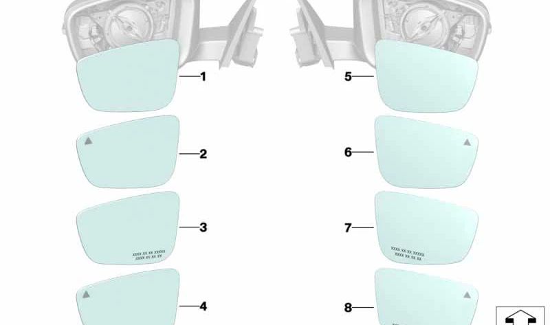 Links breit -angle beheizte Spiegelglas für BMW 3 G20 -Serie, G21, G80, 4 G22 -Serie, G23, G82 (OEM 51167011719). Original BMW