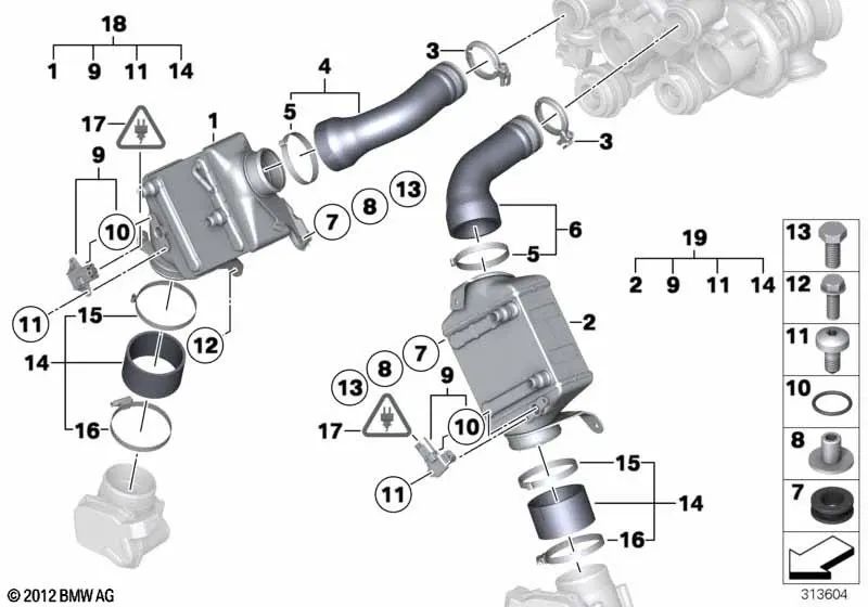 Duto de ar de carga OEM 13717575408 para BMW F07, F10, F11, F06, F12, F13, F01, F02, F03, F04, X5, X6... e muito mais. BMW genuíno.