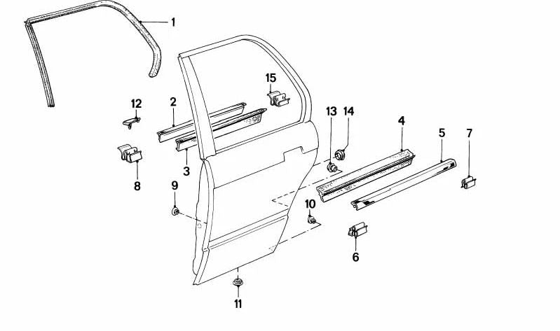 Left outer window channel seal for BMW E30 (OEM 51221913069). Original BMW.