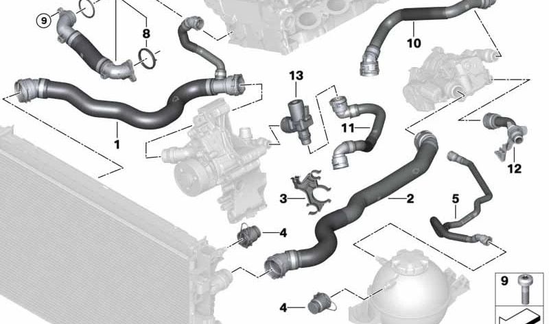 Soporte de conducto de refrigerante OEM 17127936455 para BMW G01, G08, G02. Compatible con modelos X3 y X4 sDrive20i y xDrive20i. Original BMW.