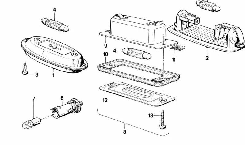 Luz de matrícula OEM 63261365755 para BMW E23, E24, E28, E30, E32, E34. Original BMW.