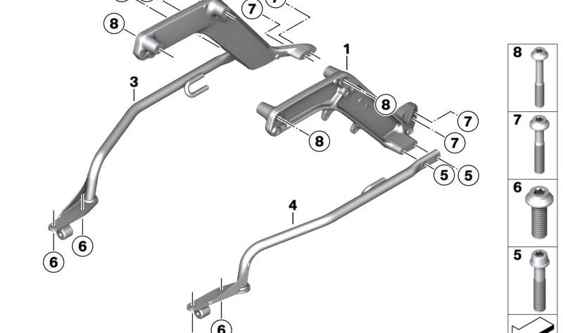 Porta maletas derecho OEM 46519480776 para motos BMW R 18 B, R 18 Transcontinental. Original BMW Motorrad.