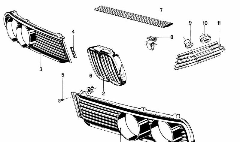 Rejilla decorativa central OEM 51131817683 para BMW Serie 5 E12. Original BMW