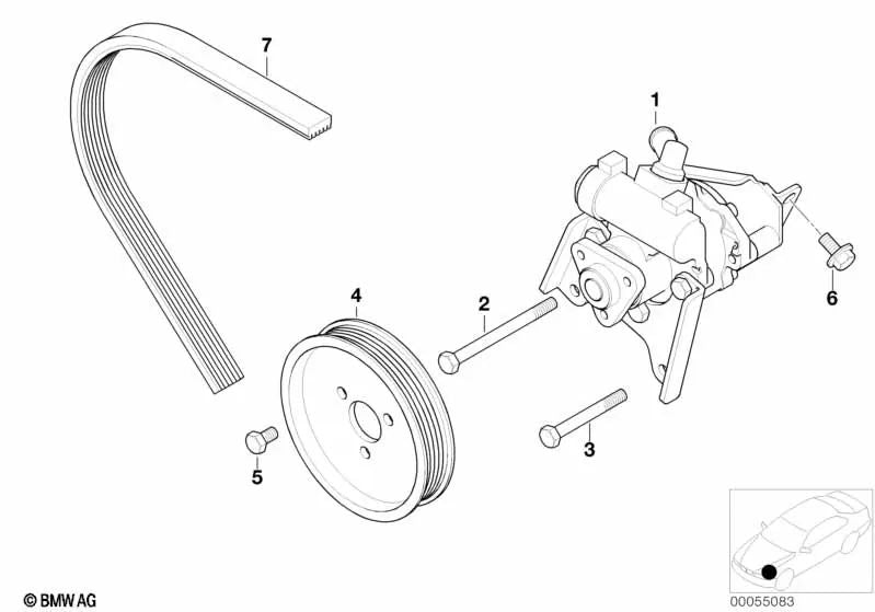 Bomba de servodirección OEM 32416753274 para BMW Serie 3 E46 325xi, 330xi. Original BMW.