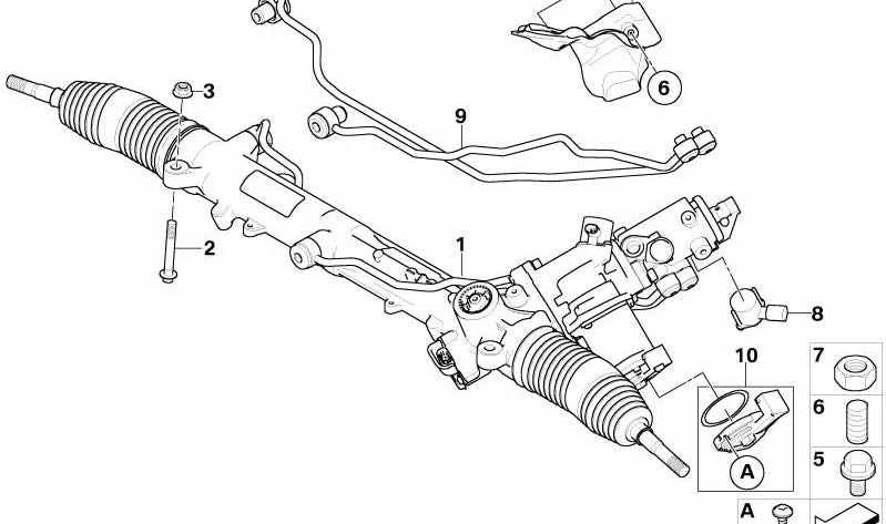 Tuberías de dirección activa OEM 32106769413 para BMW Serie 5 E60 (520i, 523i, 525d, 525i) modelos con dirección activa. Original BMW.