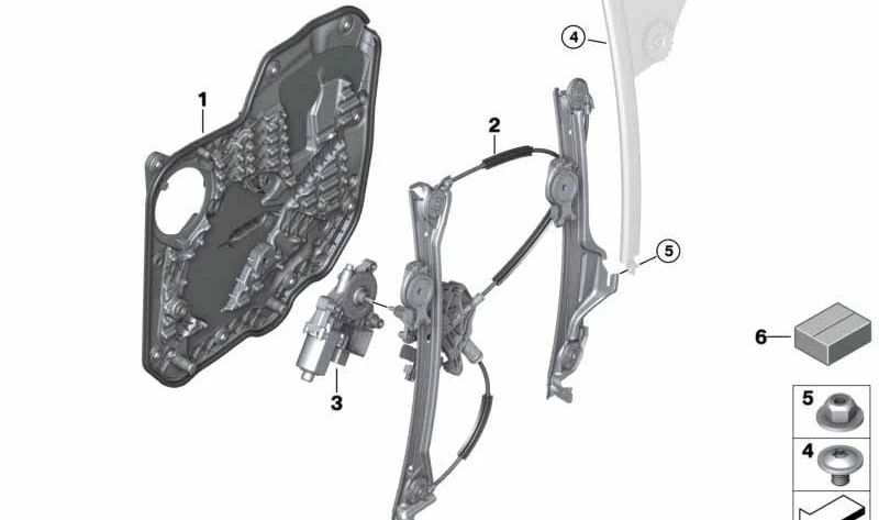 Elevalunas trasero derecho sin motor OEM 51358497038 para BMW F93, G16. Original BMW.