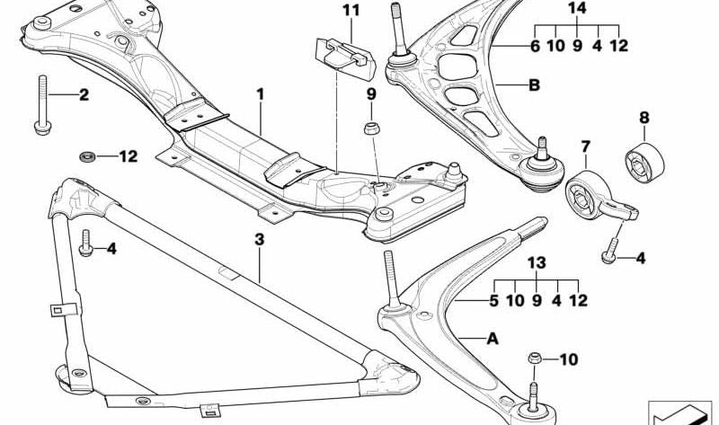 Soporte con silentblock OEM 31126783375 para BMW E46. Original BMW.