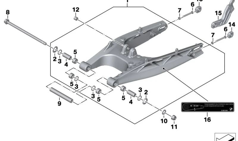 Pieza deslizante izquierda del basculante OEM 33358554129 para motos BMW G 310 GS, G 310 R. Original BMW Motorrad.