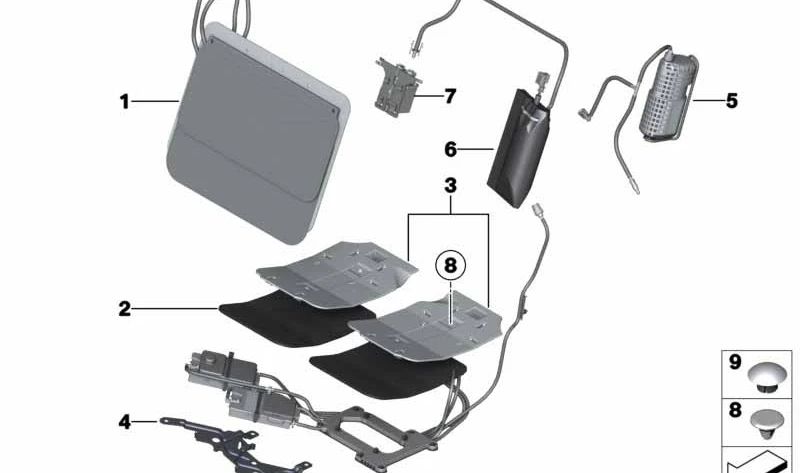 Clip de soporte asiento OEM 52108264059 para BMW F06, F12, F13. Original BMW.
