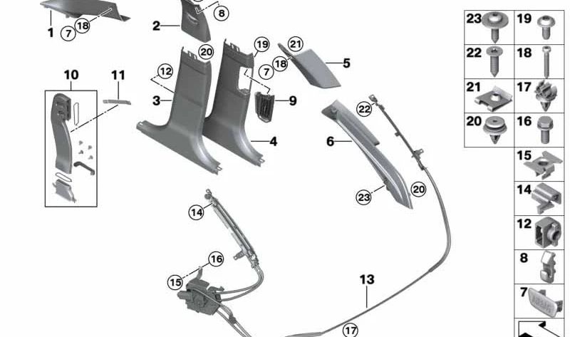 Revestimiento interior columna D OEM 51437232773 para BMW F11 (Serie 5 Touring). Original BMW.