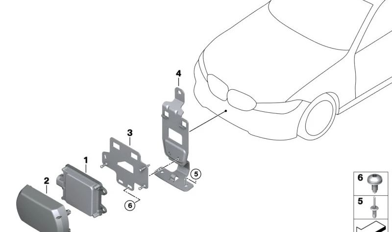 Soporte adicional OEM 66318099608 para BMW Serie 3 {G80, G80N, G81, G81N} y Serie 4 {G82, G82N, G83, G83N}. Compatible con sensor de radar delantero. Original BMW.