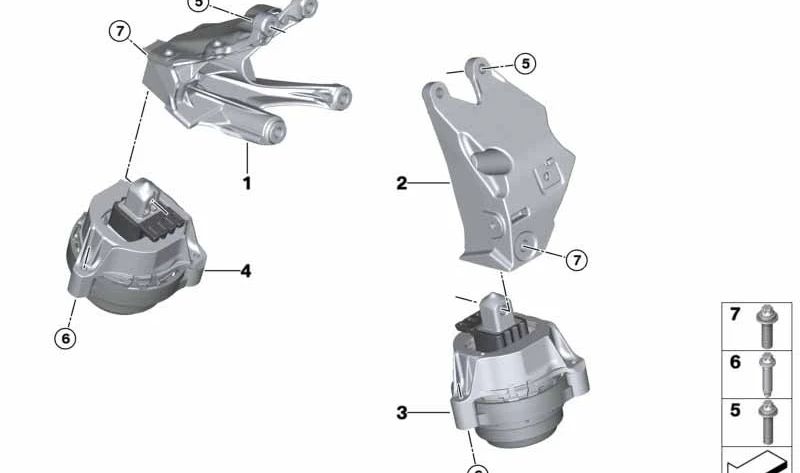Soporte de motor izquierdo OEM 22116877659 para BMW G01, G02. Original BMW.