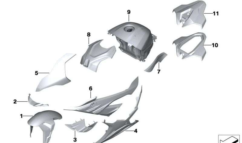 AIGE DE LA SURMÉE DROITE (WINGLET) OEM 46637105104 pour BMW Motorrad S 1000 RR (SK67, 0E61A67) 2022-2024. Couleur métallique à la noire. Pièce BMW Motorrad originale.