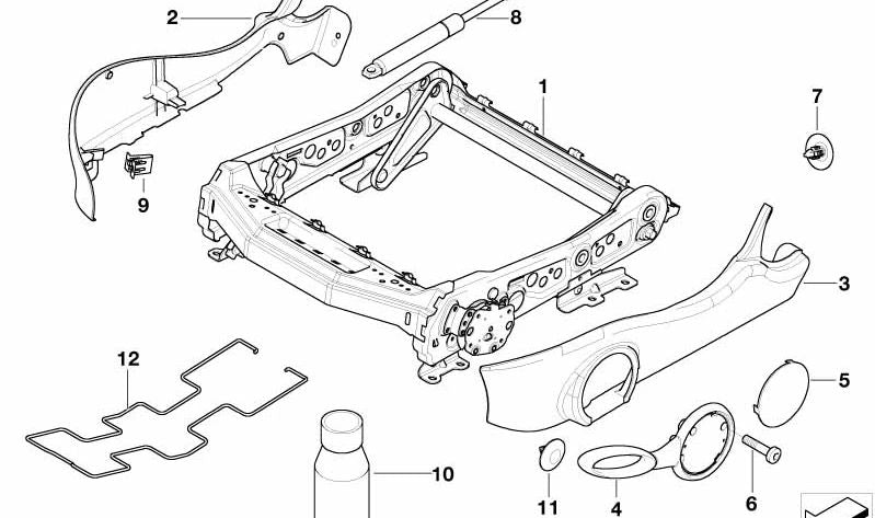 Estructura del asiento izquierdo OEM 52107138469 para MINI R50, R52, R53. Pieza original MINI.