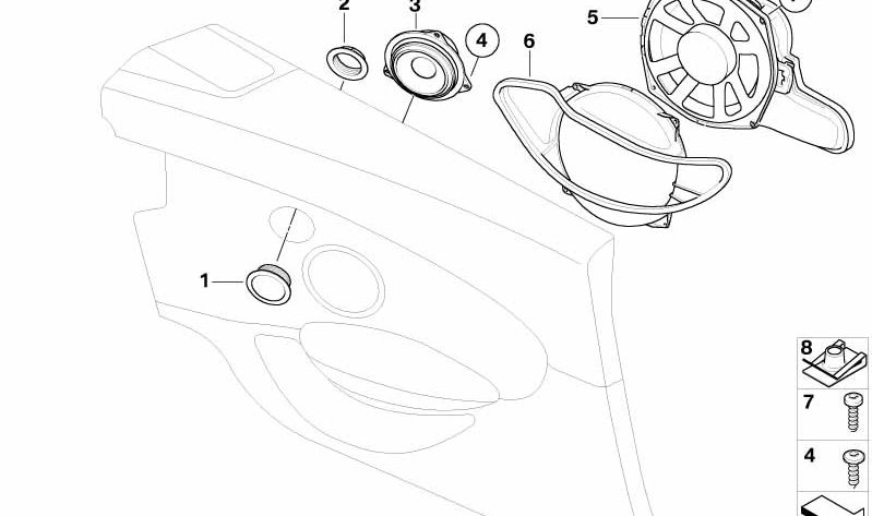 Altavoz subwoofer derecho OEM 65137838914 para BMW E64 630i (modelos con sistema de sonido Individual). Original BMW.