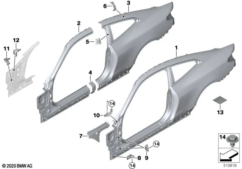 Carrocería lateral derecha para BMW G82 (OEM 41008083524). Original BMW