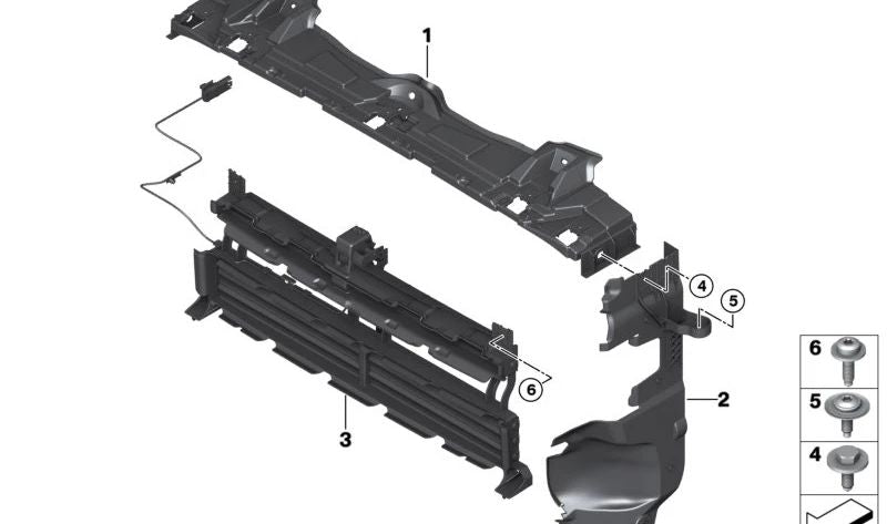 Conducción de aire radiador superior OEM 51745A01619 para MINI F56 BEV LCI (03/2020 — 01/2024), MINI Cabrio F57 BEV (12/2022 — 09/2023). Original MINI.