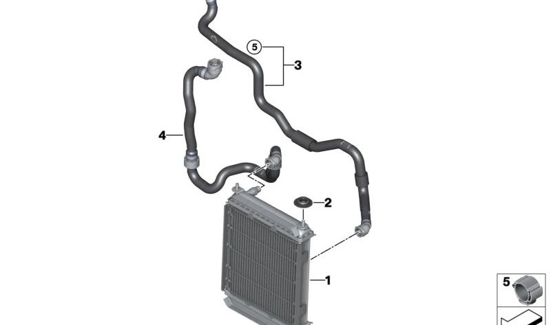 Manguera para radiador auxiliar OEM 17125A50487 para BMW X5 M (F95) y X6 M (F96) Competition. Compatible con modelos fabricados desde 2023. Repuesto original BMW.