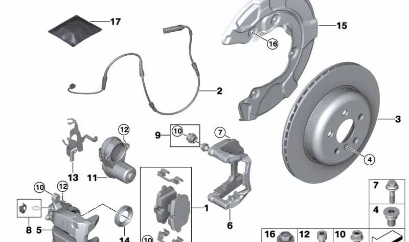 Soporte de pinza de freno trasero derecho OEM 34206890612 para BMW X5 G05 y BMW X7 G07. Original BMW.
