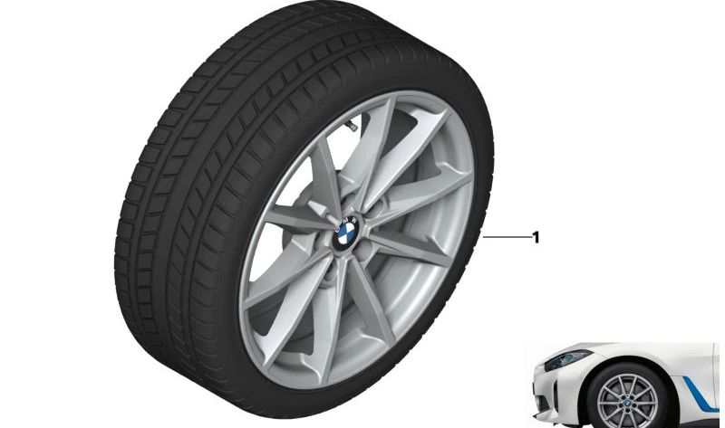 Rueda completa de invierno con sensor presión y neumático 225/55R17 101T para BMW G26, G26E, G26F, G26N. Con llanta estilo 851 y neumático con clavos (spike). Original BMW.