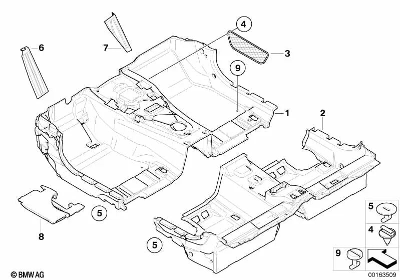 Revestimiento de piso delantero OEM 51477123706 para BMW Serie 6 E63, 630i, 635d, 645Ci... y más. Original BMW.