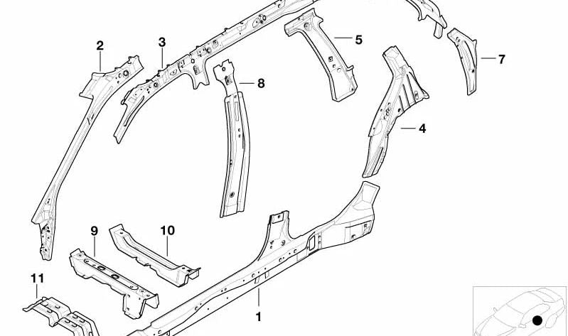 Refuerzo interior pilar D izquierdo OEM 41218253687 para BMW Serie 3 E46 (316i, 318d). Compatible con modelos fabricados entre 2002 y 2005. Pieza original BMW.