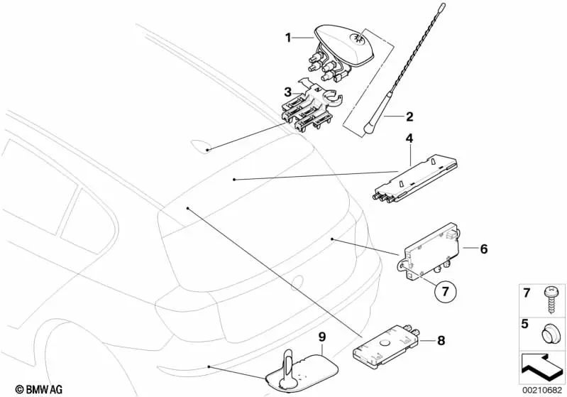 Antena Telefone com suporte para BMW E81, E87, E87N, E93, E93N (OEM 65209225185). BMW original