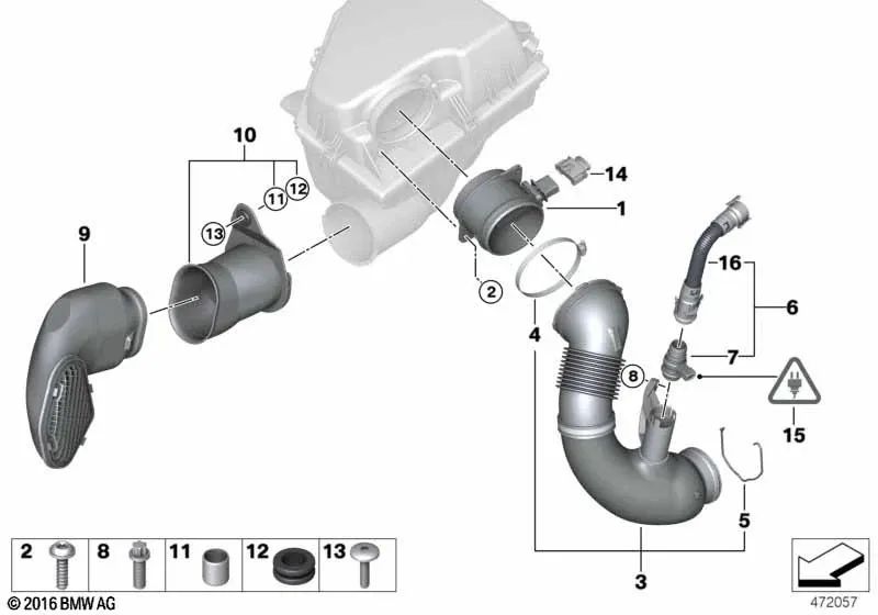 Guide d'admission pour la série BMW 5 E60, E60N, E61, E61N (OEM 13717792417). BMW d'origine