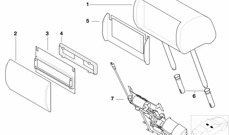 Soporte eléctrico para reposacabezas OEM 52107008683 para BMW E38. Original BMW.