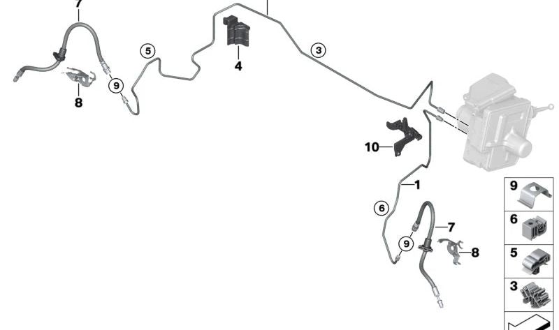 Tubo de freno OEM 34308838035 para BMW U10, U11. Original BMW.
