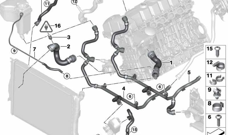 Tubería retorno calefacción al termostato OEM 17127585741 para BMW Z4 E89. Conducción de líquido refrigerante. Original BMW.