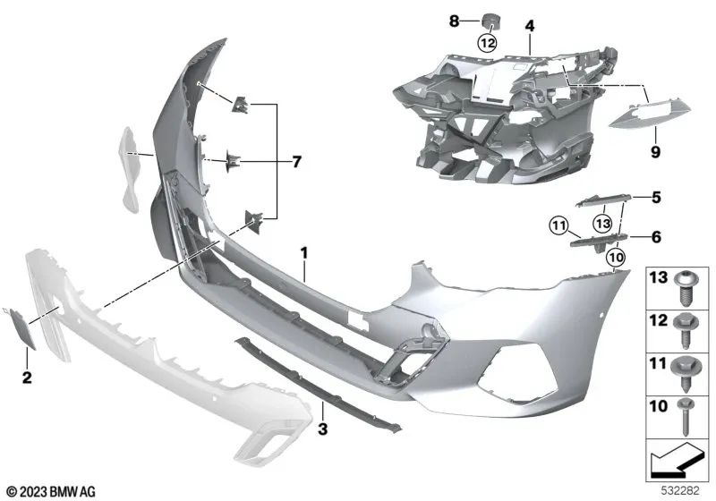 Guía parachoques inferior izquierda para BMW Serie 5 G60 (OEM 51119879295). Original BMW.
