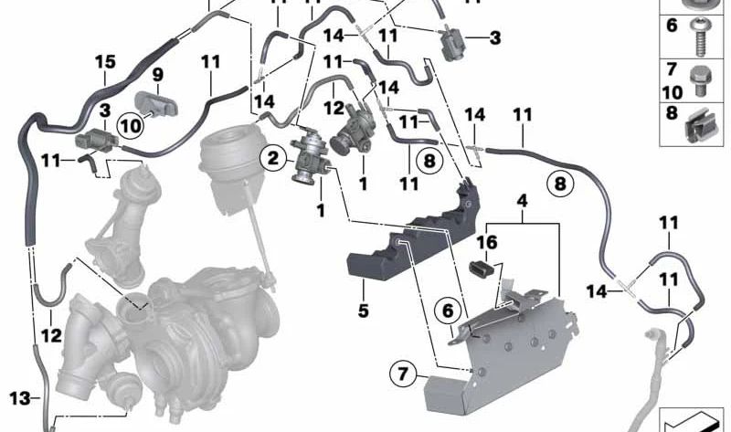 Soporte de admisión OEM 11658508024 para BMW F20, F21, F22, F30, F31, F34, F32, F33, F10, F11, E84, F15. Original BMW.