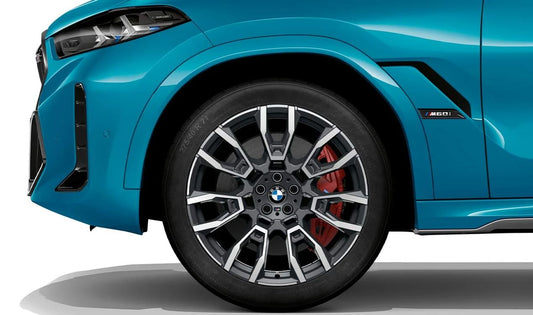 Llanta de aleación M V-Spoke 915 OEM 36116856024 para BMW X5 G05N y X6 G06N. Diseño original BMW 21" bicolor (midnight grey, glanzgedreht), eje trasero. Incluye tapa de buje y tornillos. Original BMW.