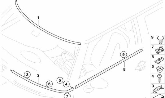 Rechte äußere Brunnenabdeckung OEM 51337071670 für Mini R50, R52, R53. Original Mini.