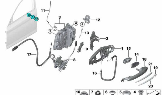 Motor cerradura con cierre automático puerta delantera derecha OEM 51215A36EC8 para BMW F90, F90N, G30, G30N, G31, G31N, G38, G38N. Original BMW.