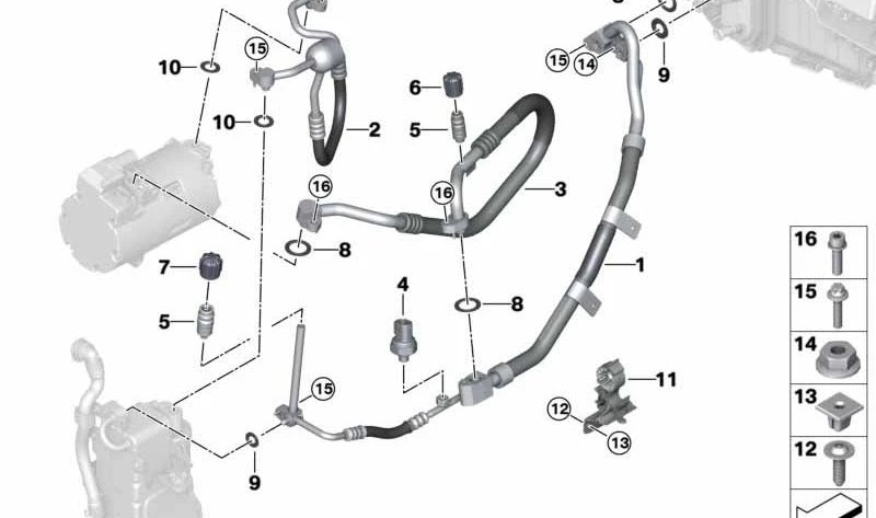 Tubería de alta presión compresor-condensador OEM 64539354588 para BMW G05 (X5). Original BMW.