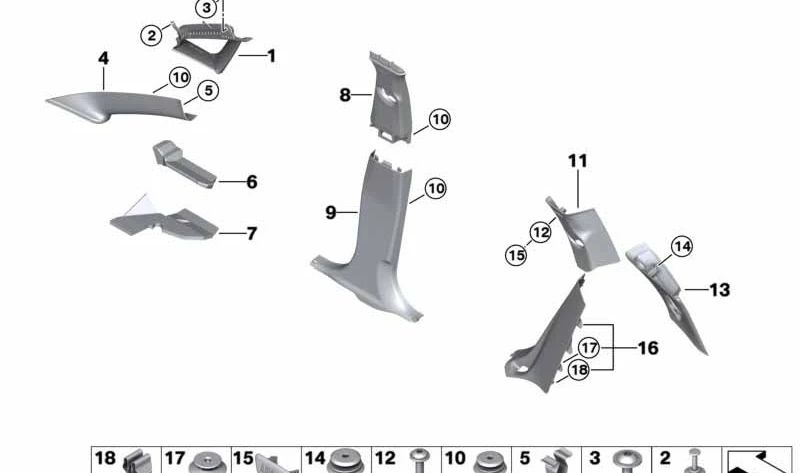Pilar C Emplector Right OEM 51437402674 pour BMW 2 Série Active Tourer (F46). BMW d'origine.