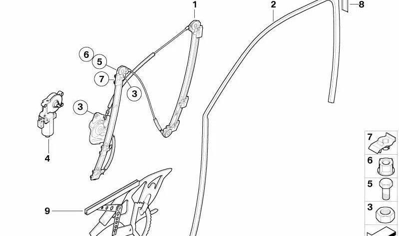 Accionamiento del elevalunas delantero derecho para BMW E53 (OEM 67628381020). Original BMW