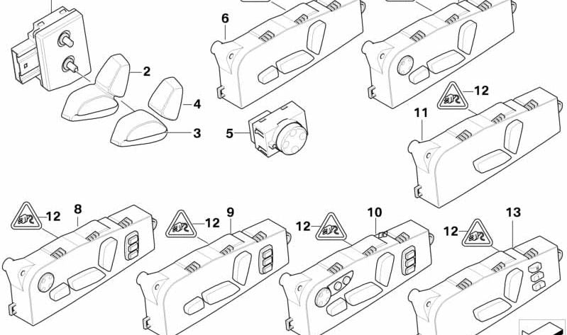 Interruptor ajuste eléctrico asiento delantero derecho OEM 61319287086 para BMW E60, E60N, E61, E61N. Original BMW.
