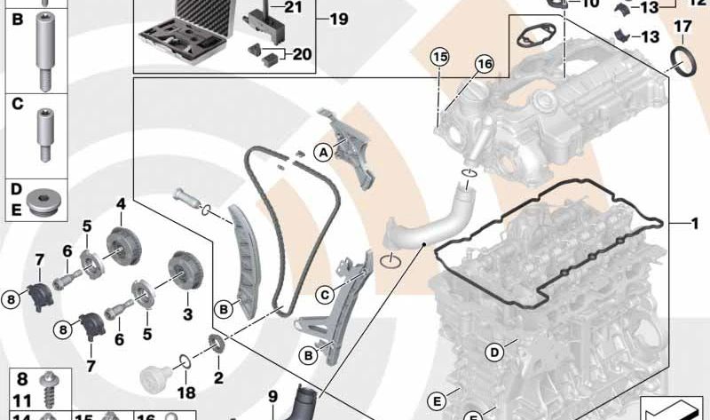 Kit de reparación de cadena de distribución abierta OEM 11312457622 para BMW F20, F21, F22, F23, F30, F31, F34, F32, F33, F36, F07, F10, F11, E84, F25, F26, F15, F16, E89. Original BMW.