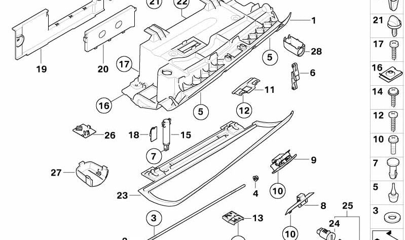 Amortiguador Guantera para BMW Serie 5 E60, E61 (OEM 51167119226). Original BMW