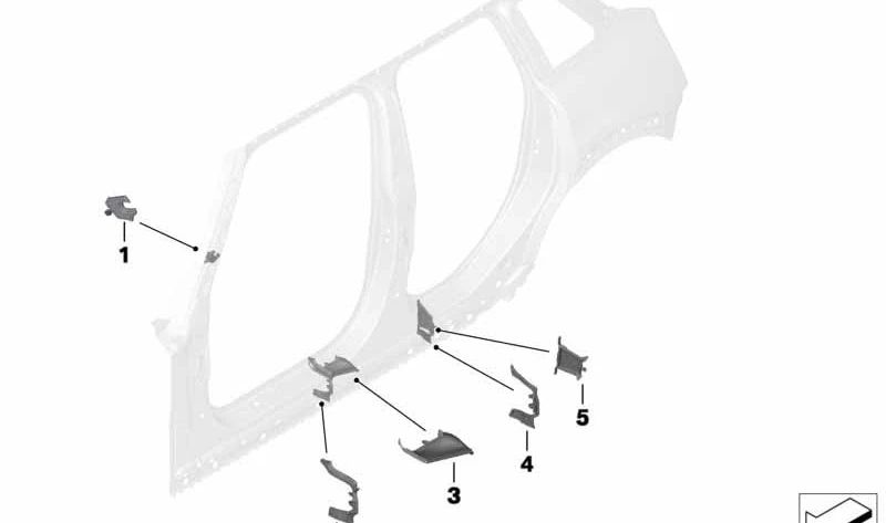 Pieza de forma para columna B exterior izquierda OEM 41007316569 para MINI F55, F55 LCI, F65. Original MINI.
