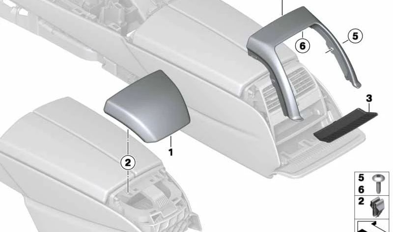 Embellecedor de consola central de cuero trasera OEM 51169248472 para BMW F06, F12, F13. Original BMW.