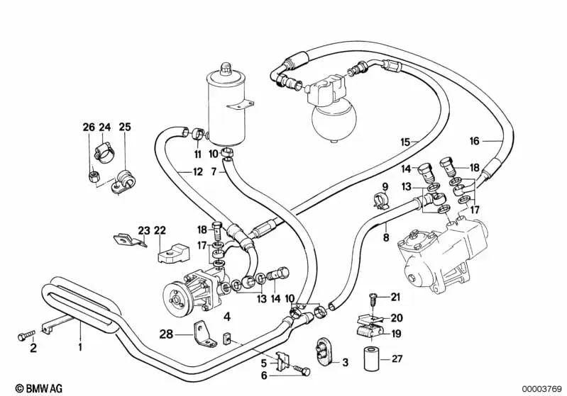 Pressure hose for BMW 7 Series E32 (OEM 32411133772). Original BMW