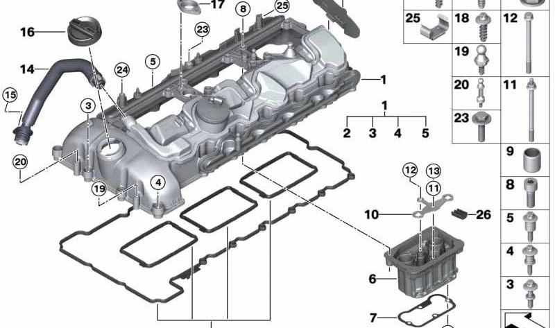 Tapa de culata OEM 11127846359 para BMW F87, F80, F82, F83. Original BMW.