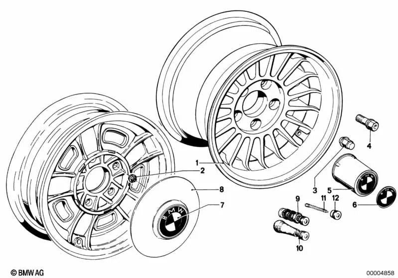 Plaquita con lámina adhesiva OEM 36131181105 para ruedas BMW 1502, 1600, 1602, 5' E12, 2.5CS-3.0CSL... y más. Original BMW.