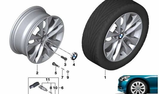 Llanta de aleación ligera color plata Reflex OEM 36116868377 para BMW F20 {114d,116d,116d ED}. Medidas: 7,5Jx17 ET43. Original BMW.