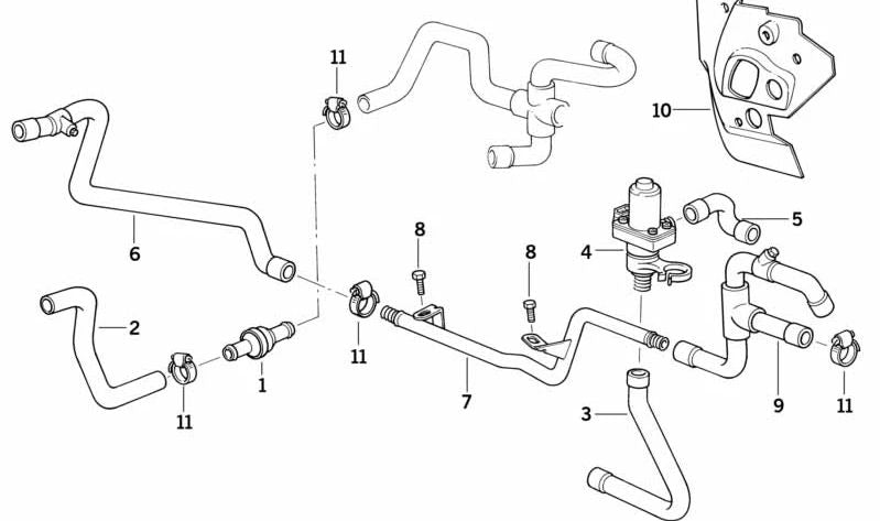 Tube de connexion Valve de moteur OEM 64211390934 pour BMW E34, E32 530i avec moteur M60. Pièce du système de réfrigération. BMW d'origine.